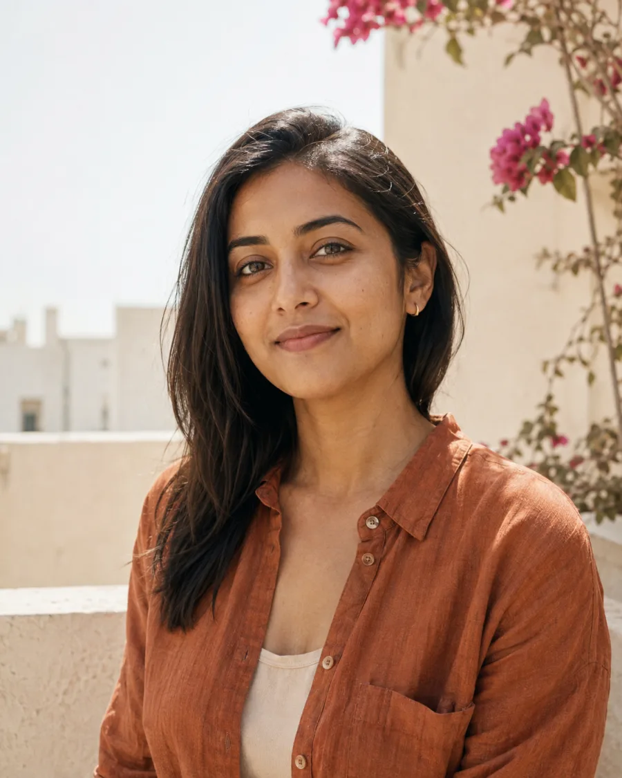 AI generated portrait of a woman, standing in for a member photo