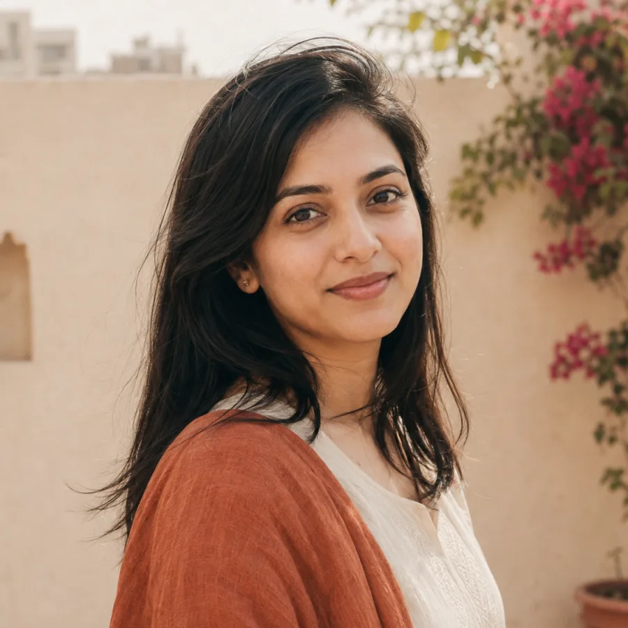 AI generated portrait of a woman, standing in for a member photo